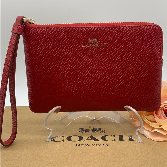 Coach Handbags - COACH Corner Zip Wristlet True Red/Light Gold